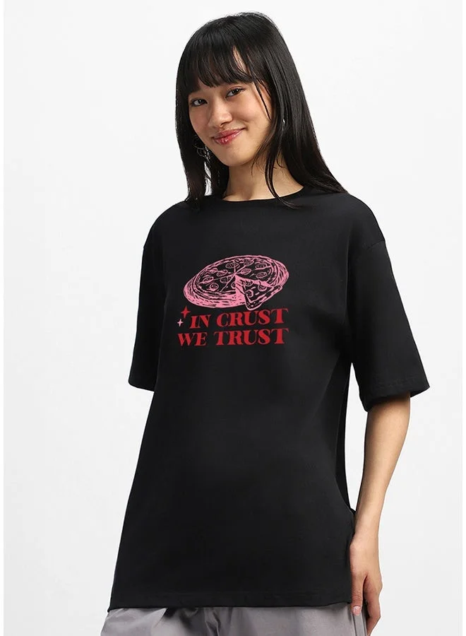 جونبيري تيشيرت قطن جوني بيري مطبوع للنساء أسود